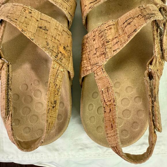 Vionic Women's 8 Cork Print Leather Tan Gold Comfort Strappy Paros Sandals - Picture 7 of 10